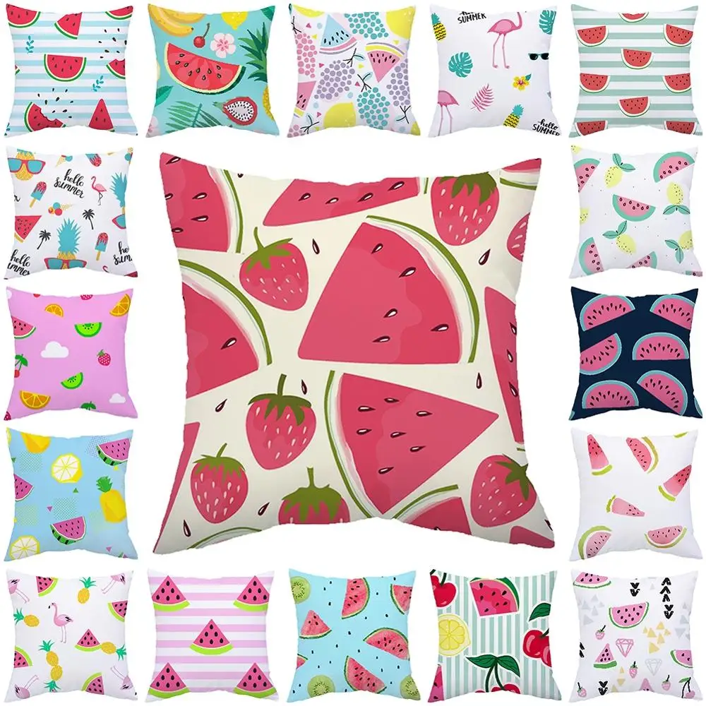 

18" Tropical Fruits Pattern Pillow Case Sofa Car Seat Office Bedroom Throw Waist Soft Cushion Cover Home Decorative Pillowcase