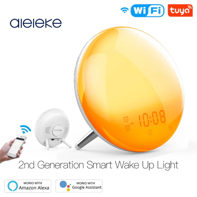 

WiFi Smart Wake Up Light Workday Alarm Clock with 7 Colors Sunrise/Sunset Smart Life Tuya APP Works with Alexa Google Home Gift