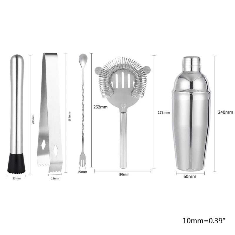 

E7CB 8 Pcs Cocktail Shaker Set Stainless Steel Cocktail Making Bar Tool Bartender Kit