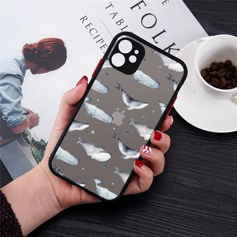 

Cute blue whale killer whale cartoon Phone Case Transparent Matte for iPhone 7 8 11 12 s mini pro X XS XR MAX Plus cover funda