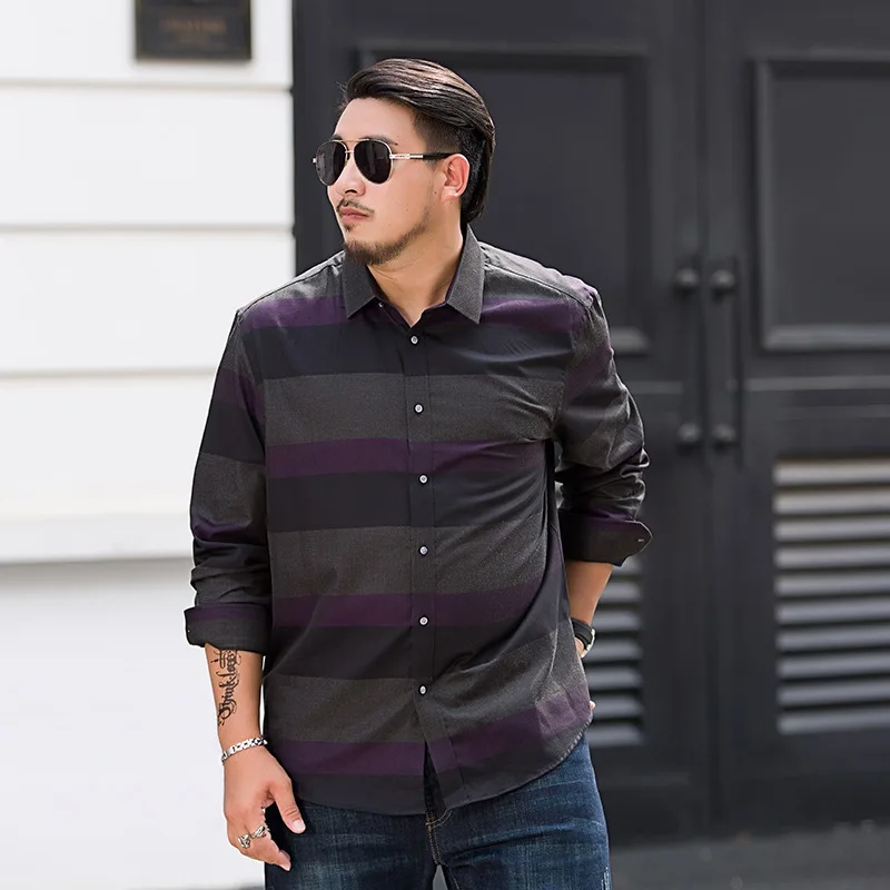

Extra XL Menswear Men's Shirt Striped Fat Large Size Men's Long Sleeve Shirt Autumn and Winter Fat Plus Size Men Clothing