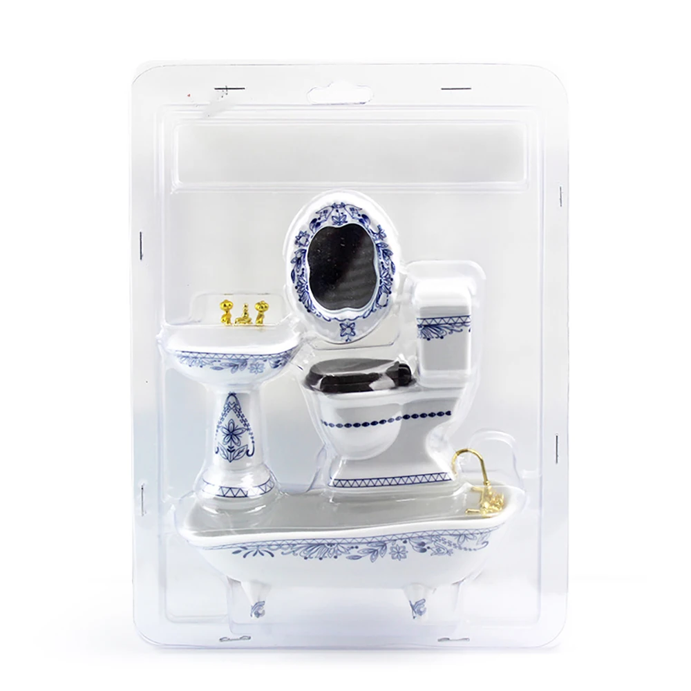 112 dollhouse miniature accessories mini bathroom set simulation bathtub mirror wash basin closestool for doll house decoration free global shipping