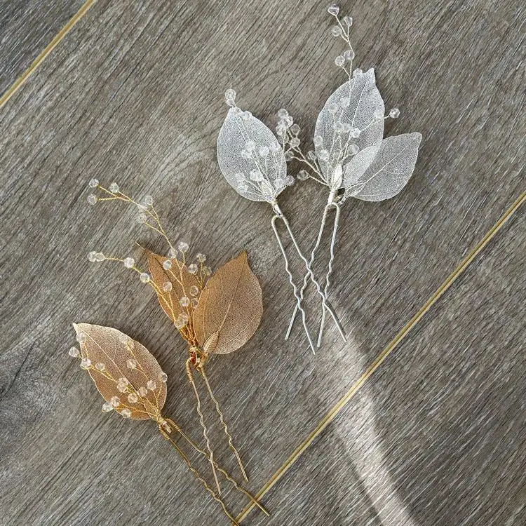 Заколки для волос в виде листьев золотого и серебряного цветов|Украшения волос| |