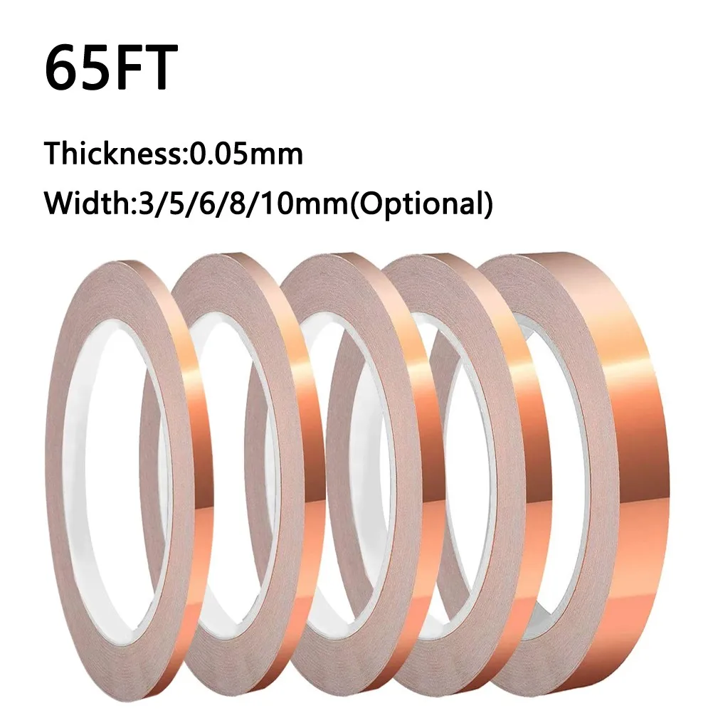 3/5/6/8/10mm Copper Foil Tape 65FT Single Side Conduction Copper Foil Tape EMI Shielding Conductive Tape High Temperature Heat