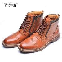 yiger mens brogue boots new genuine leather shoes casual high top mens boots martins boots europe and america male ankle boots