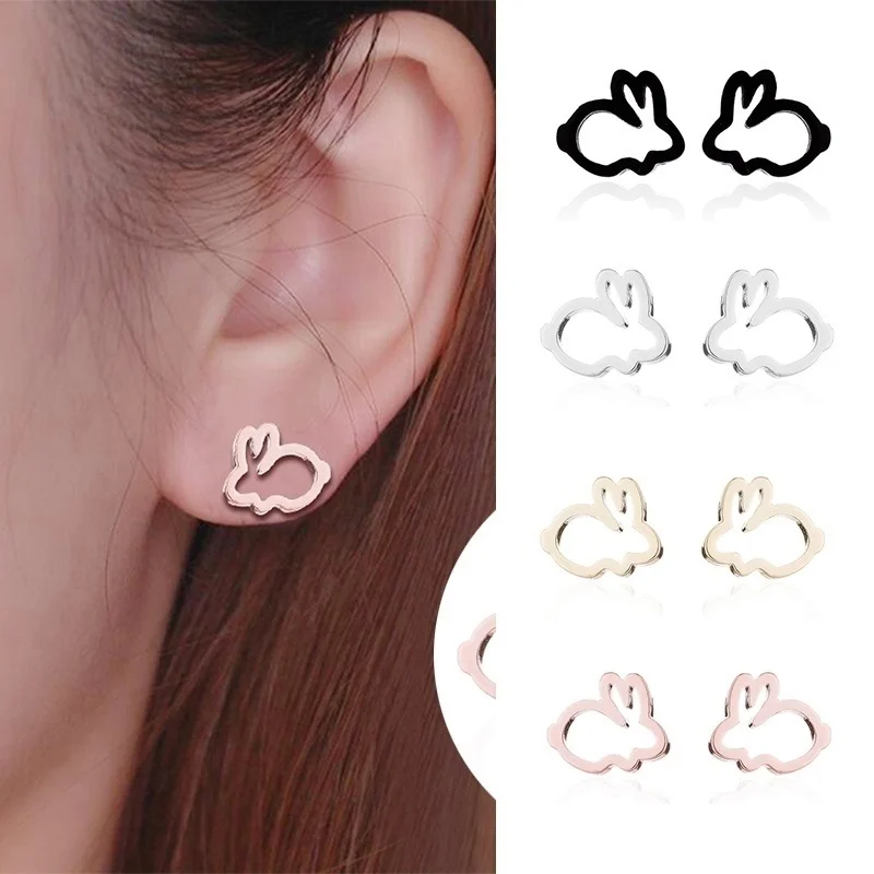 

Korean Fashion Sweet and Cute Hollow Bunny Mini Alloy Small Earrings for Women Creative Personality Charm Party Jewelry