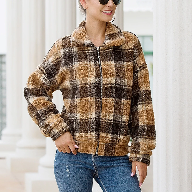 

Vintage Pocket Plaid Coat Women Fashion Jacket Slim Long Sleeve Plaid Casual Loose Jacket Female Outerwear Chic Top Coats
