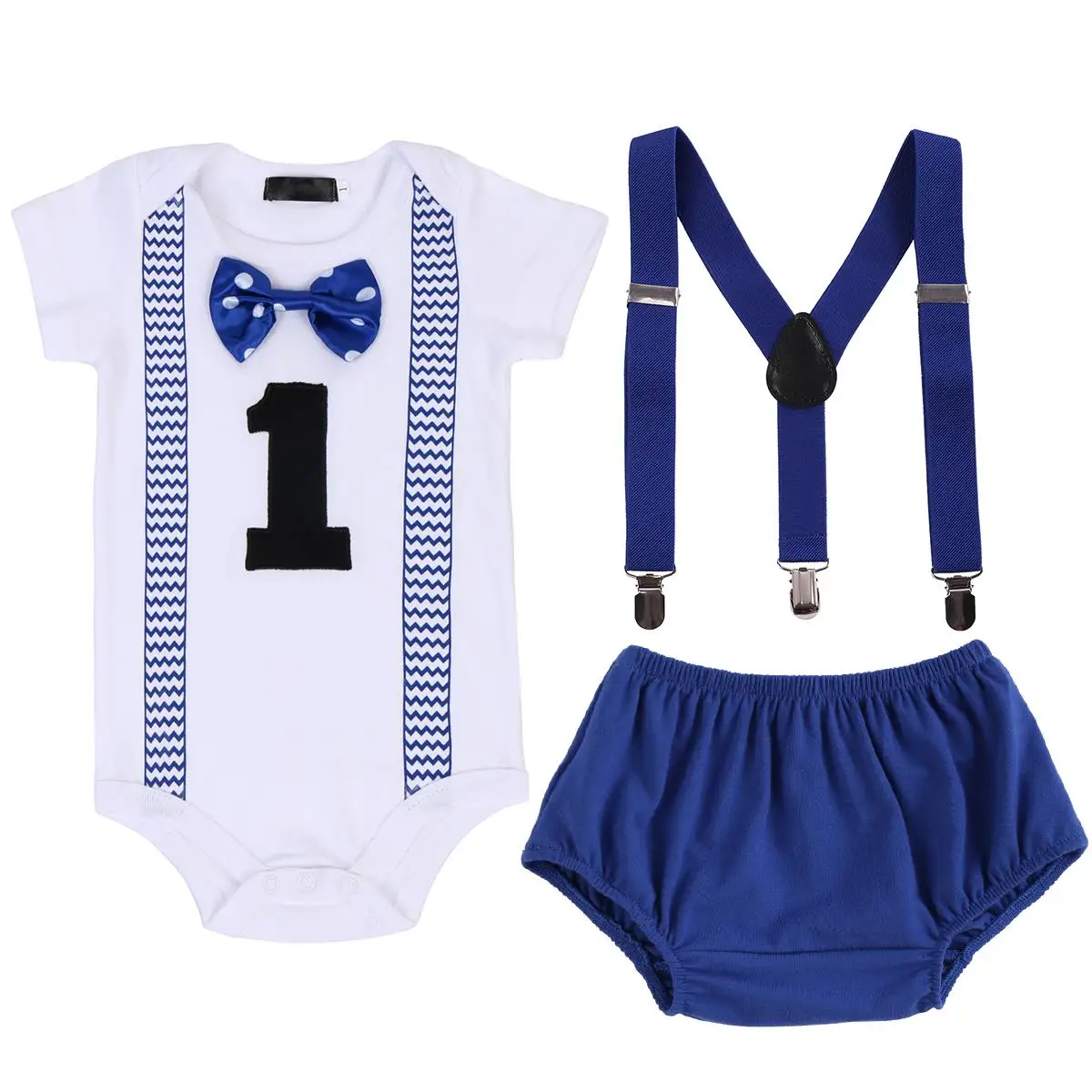 1Y Baby Boy Clothes Set Summer Cake Smash Clothing Short Sleeve Round Neck Jumpsuit With Suspenders Diaper Pants 3pcs Outfits