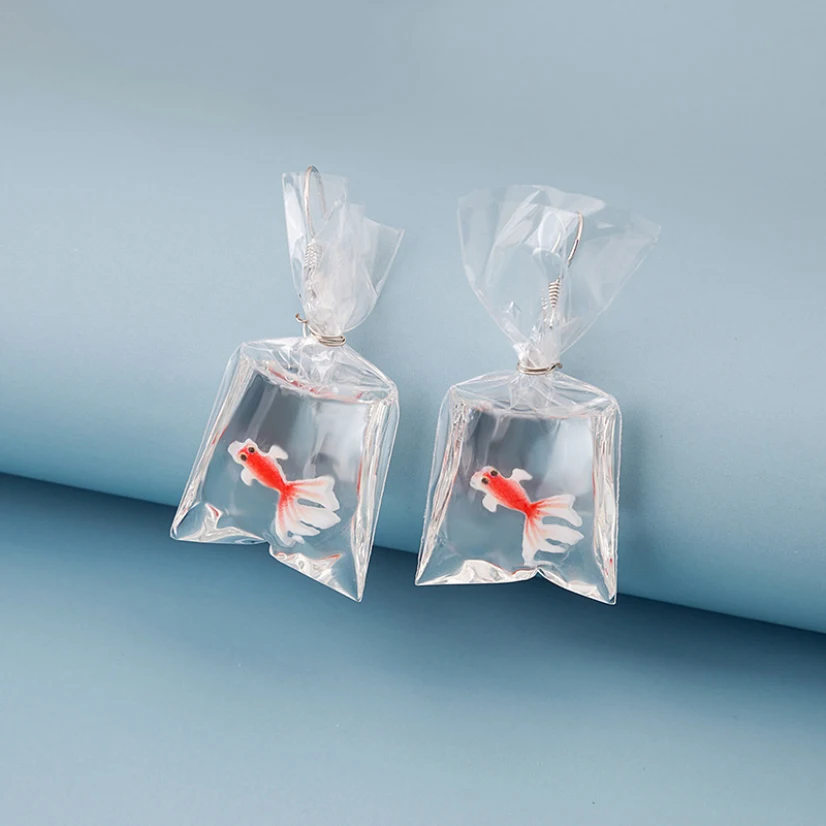 

Funny Resin Drop Earring For Women Girls Goldfish Carp Dangle Jewelry Gift Fashion Female Fish Water Bag Creative Lovely Earring