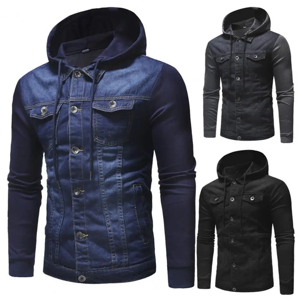 

Male Jacket Thermal Useful Single-Breasted Fine Stitching Denim Jacket