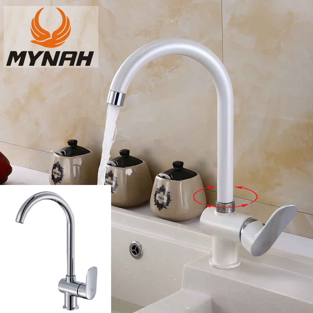 

MYNAH Cold and Hot Kitchen Sink Faucet Chromed / White 360 Degree Water Mixer Taps Bathroom Basin Faucets