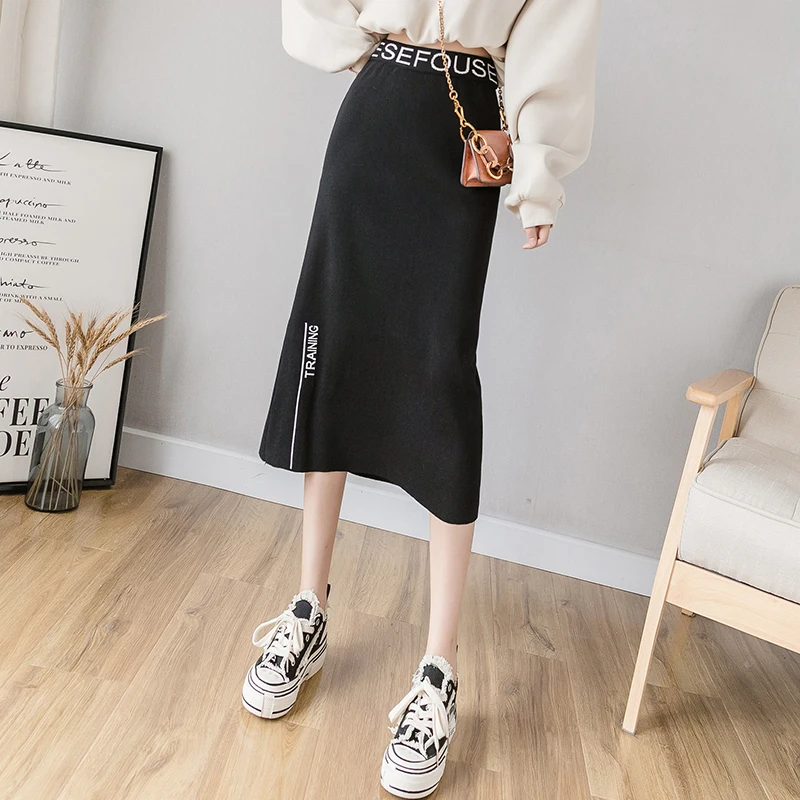 Женская вязаная Юбка миди GUUZYUVIZ черная Повседневная трапециевидная юбка с