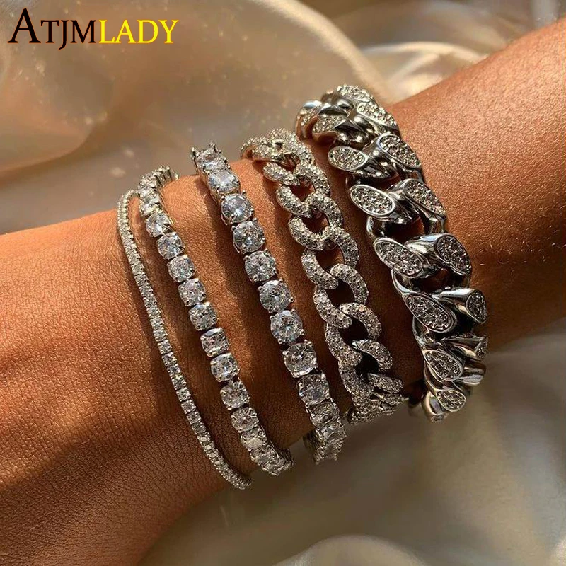 2021 Топ Мода медный браслет с подвеской серебро Цвет 1 сырье CZ Aaa Bling льдом мужские