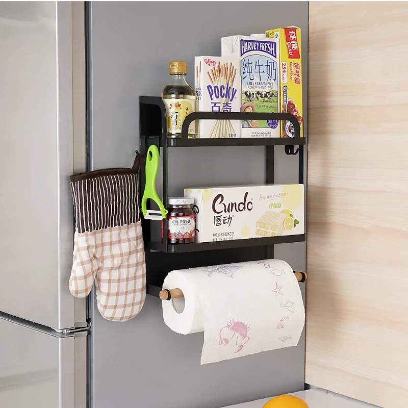 metal kitchen rack magne magnetic fridge organizer spice rack paper towel roll holder refrigerator storage shelf door hang rack free global shipping