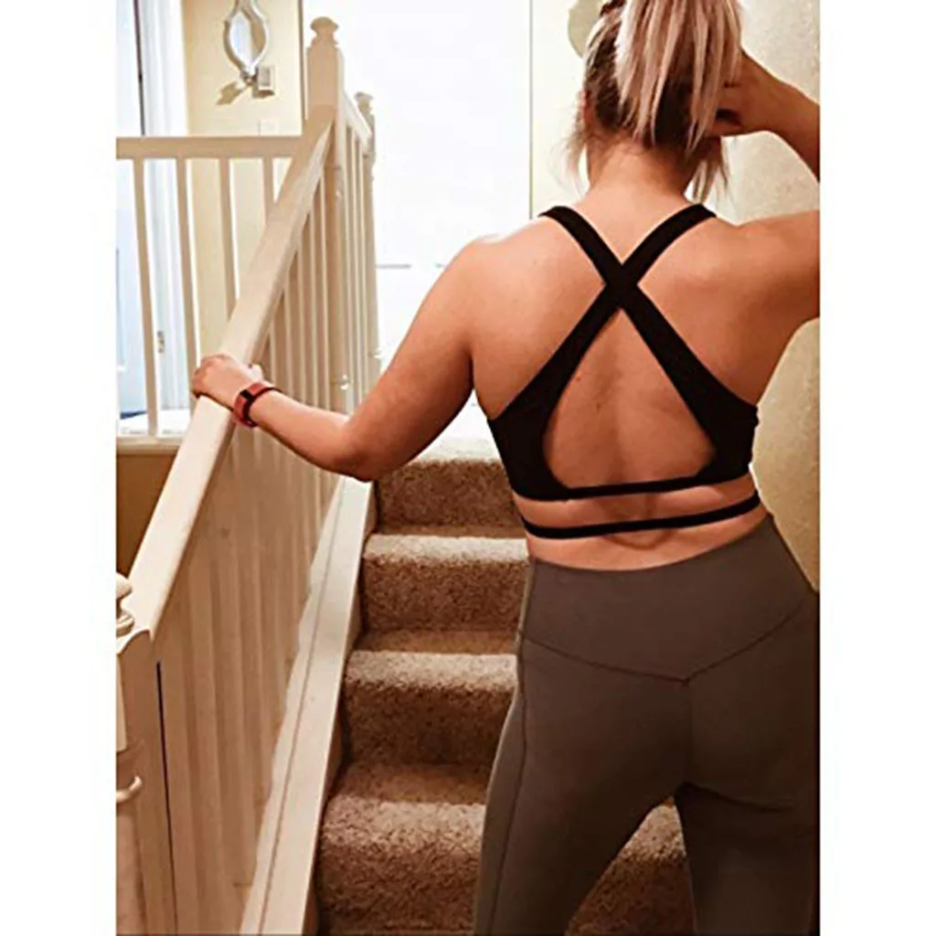 Женская спортивная майка с открытой спиной и круглым вырезом без рукавов