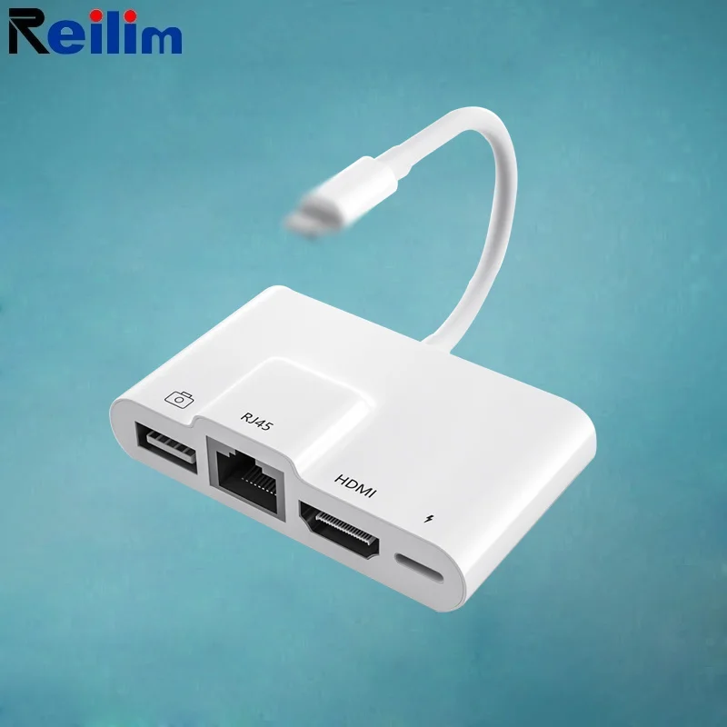 Адаптер RJ45 Ethernet HDMI lightning для iPhone11Pro/iPad OTG USB устройство чтения камеры проводной
