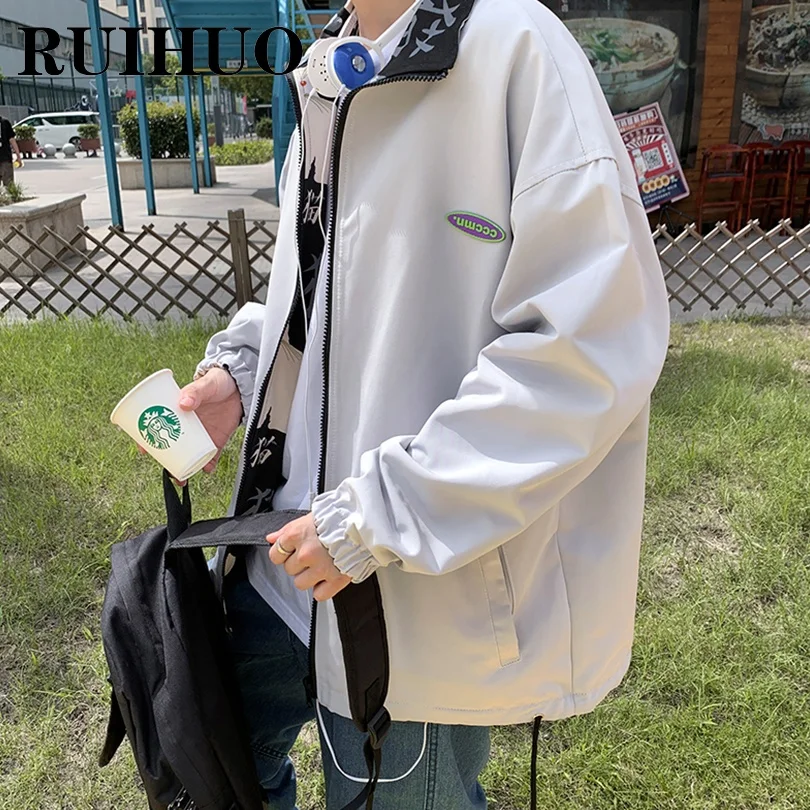 Куртка-бомбер RUIHUO мужская с японским принтом кошек пальто в Корейском стиле