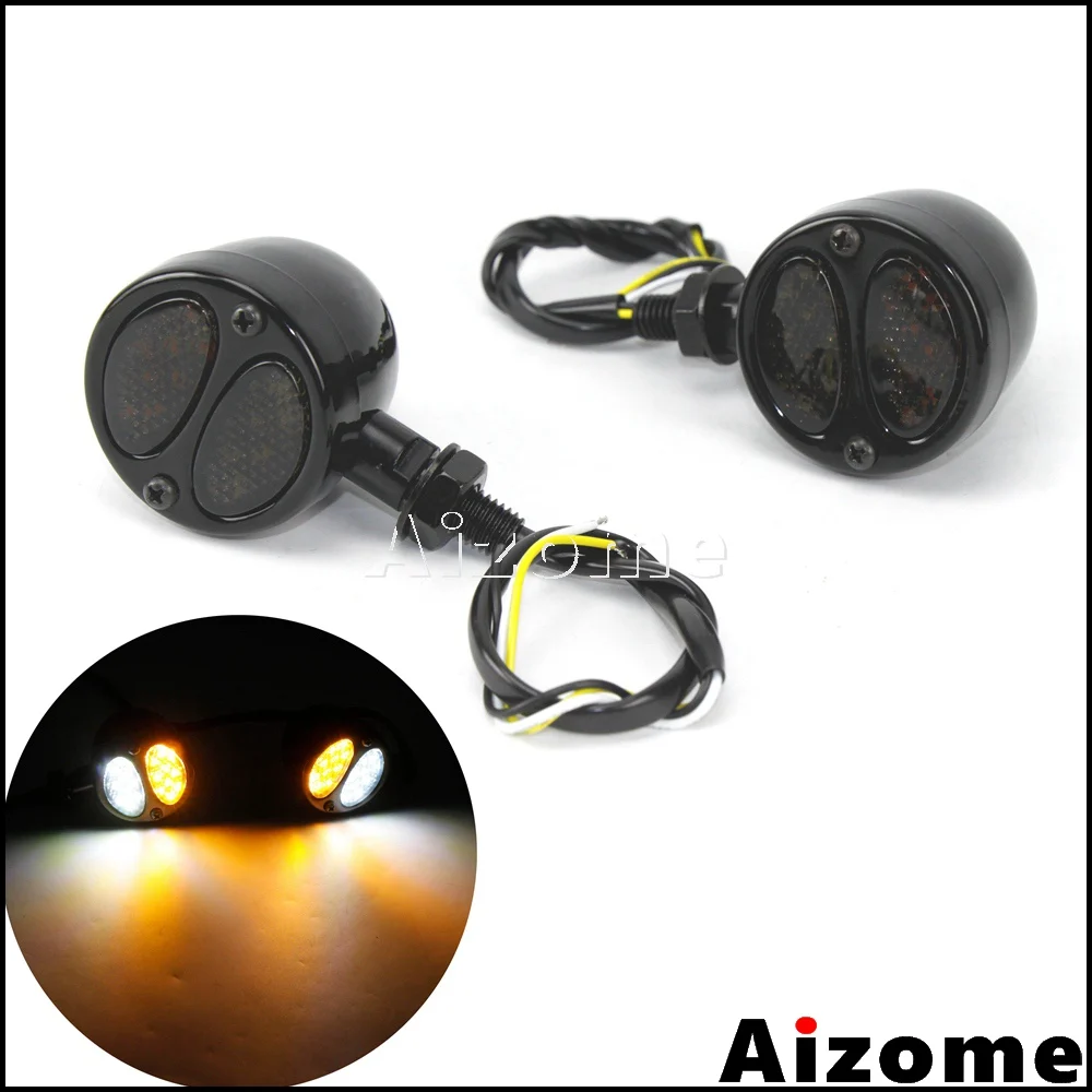 Black White Light Передний Задний мотоцикл 3 в 1 светодиодный указатель поворота w/тормозной задний светильник мигалки указатели поворота для Harley Chopper Bobber Кафе Racer - Цвет: Black White Light