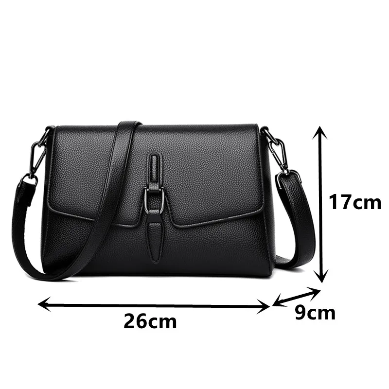 

Black Flap Women's Tote Bag Luxury Pu Leather Shoulder Bag Lychee Pattern Crossbody Messenger Bag Female All Match Handbags Sac