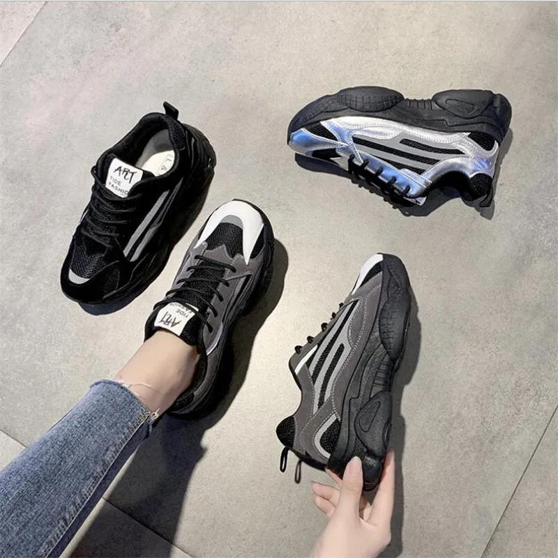 2019 Светоотражающие женские кроссовки высокого качества модные на платформе