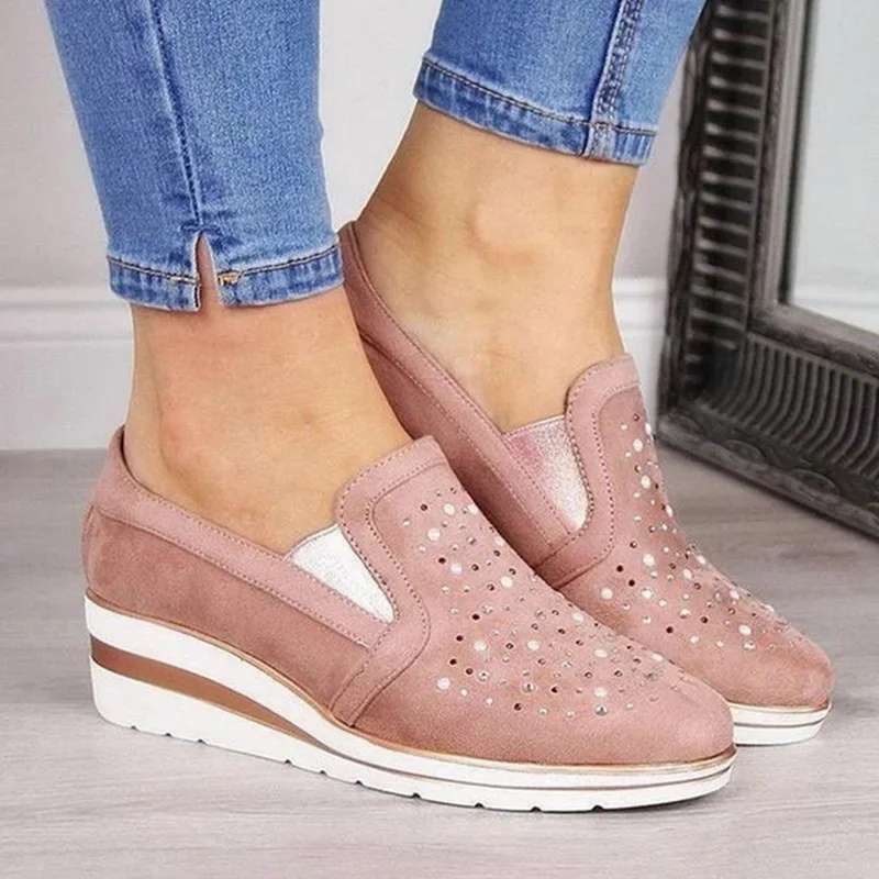 pink 3 Puimentiua/Новое поступление; женские повседневные кроссовки из флока на высоком каблуке; дышащая обувь на платформе, увеличивающая рост - Цвет: pink 3