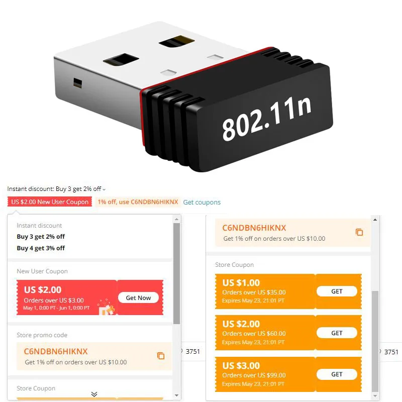 Mini 802.11n/g/b Wifi 2.4 GHz~2.4835GHz Wireless Network Adapter 150Mbps USB Dongle for Laptop PC Windows 7/10/xp/ Vista/2000|Сетевые