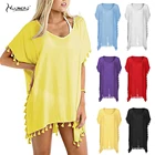 Женское шифоновое пляжное платье с коротким рукавом и V-образным вырезом