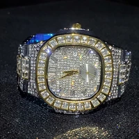 hip hop missfox gold silver men watch 42mm automatic date quartz clock luxury brand square diamond waterproof choron watches