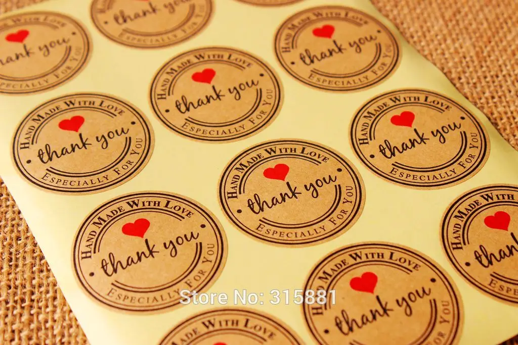 Round heart Kraft Seal Sticker 'Handmade with Love' Paper Material | Дом и сад