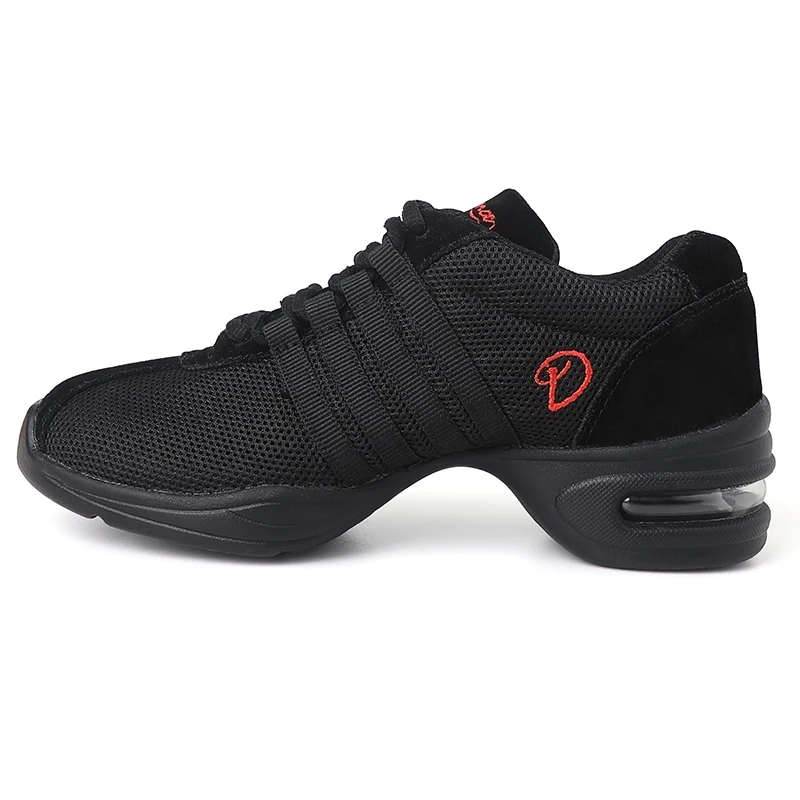Black Modern Dance Sneakers Jazz Shoes Gymnastics Soft Mesh Suede Dance Shoes Practice Sneakers