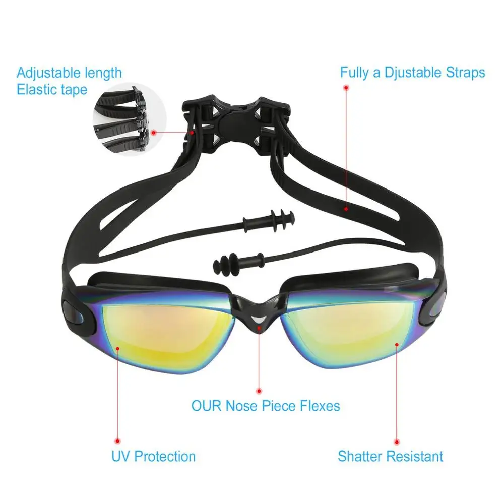 

Summer Hot-Sale Swim Goggle Colorful No Leaking Anti-Fog Adjustable Soft Silicone Swimming Goggle With Free Earplug Nose Clip