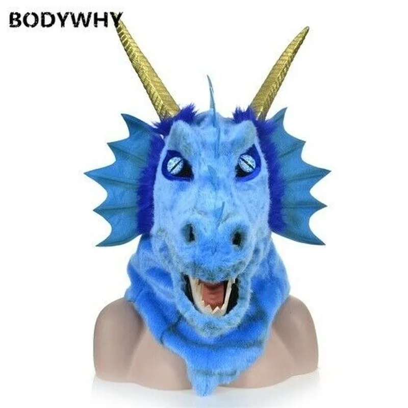 Новый костюм талисмана синего дракона маска для движения головы рта на Хэллоуин