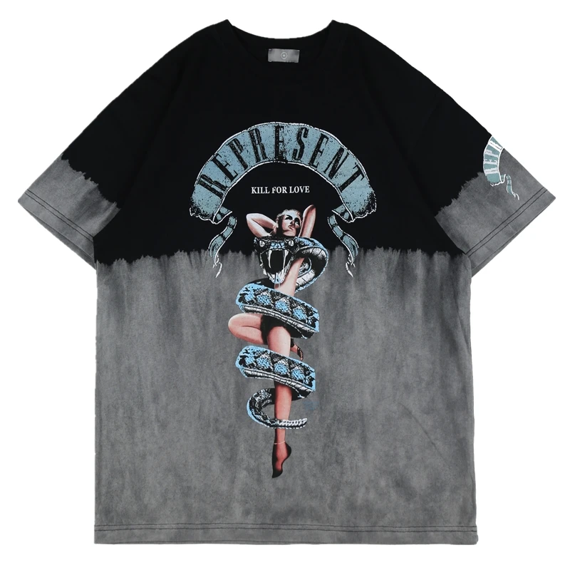 

2021 Oversize Represent T-shirt Men Women Crazy Love Python Beauty Represent Tee Patchwork Tie-die Tops Vintage Short Sleeve