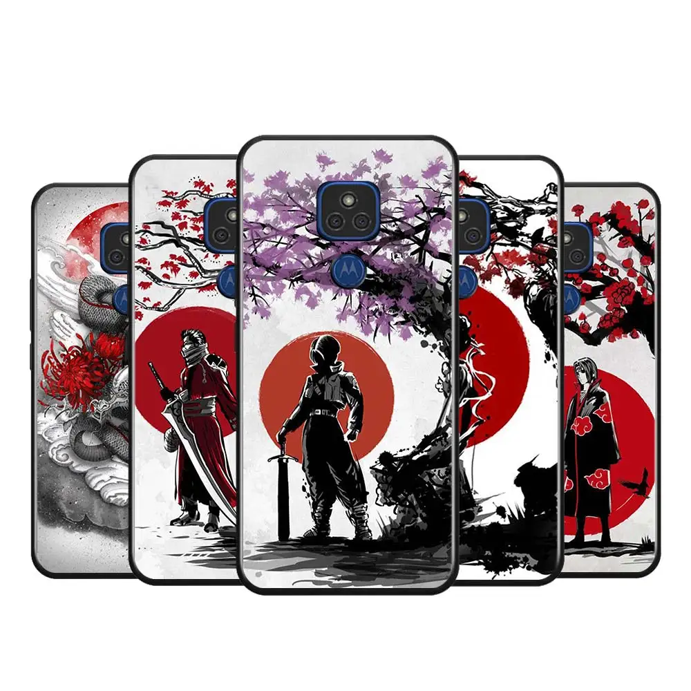 

Japanese Red Sun Anime for Motorola G9 G8 G E7 E6 One Play Marco Hyper Fusion Stylus Power Lite Edge Plus Black Phone Case