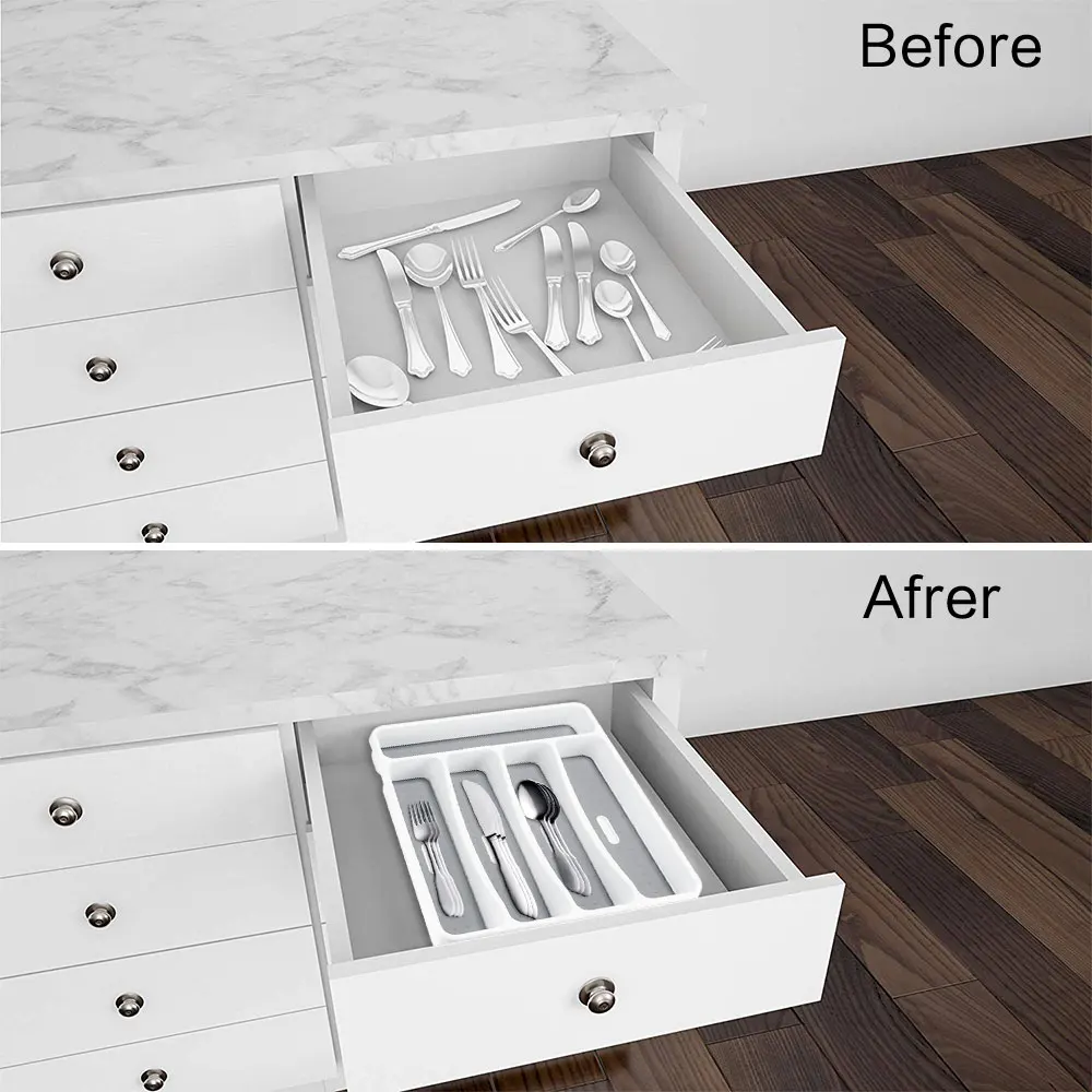 Multifunctional 2pcs Kitchen Cutlery Tray Insert Drawer Rack Holder Home Organizer Utensil Storage Knifes Forks 5 Compartments | Дом и сад