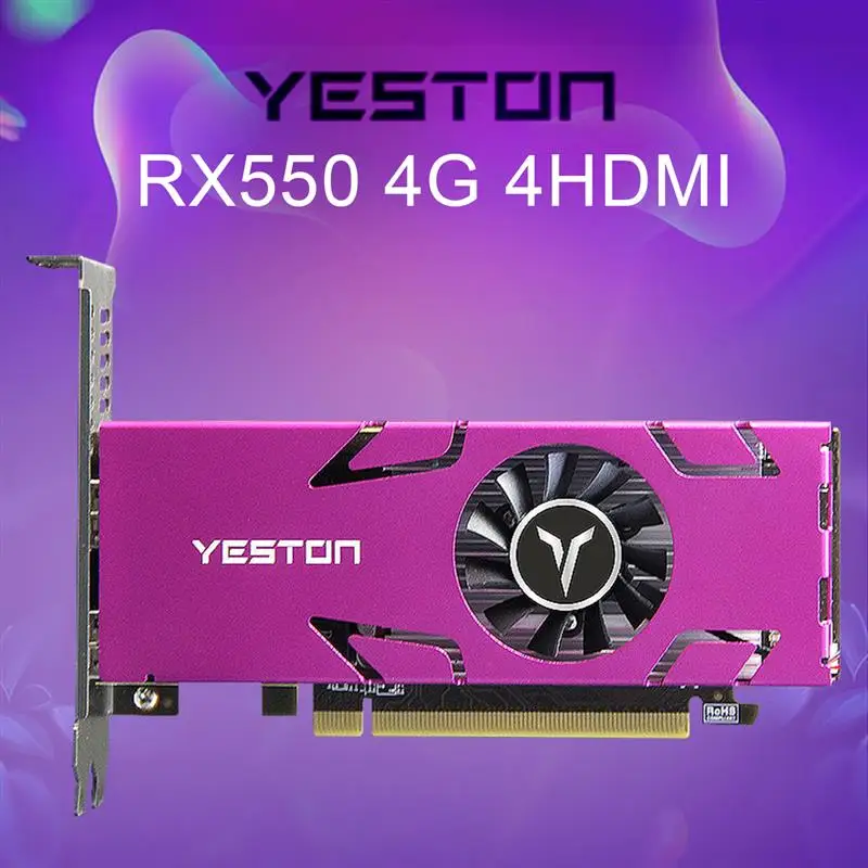 Yeston Graphics Card RX550-4G 4HDMI 4 Screen Support Split Screen 4GB Memory/GDDR5/128Bit 6000MHz VGA+ HDMI+DVI-D Graphics Card