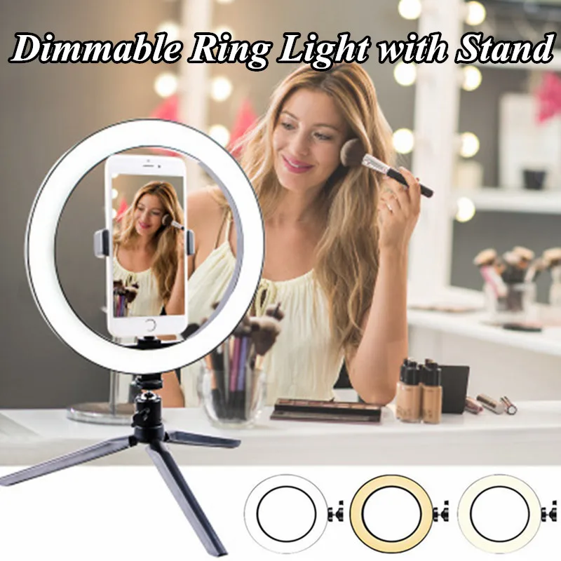 

Dimmable 16cm 6 Inch Live Broadcast Makeup Selfie USB LED With Tripod Stand Photography Video Lights Ring Light