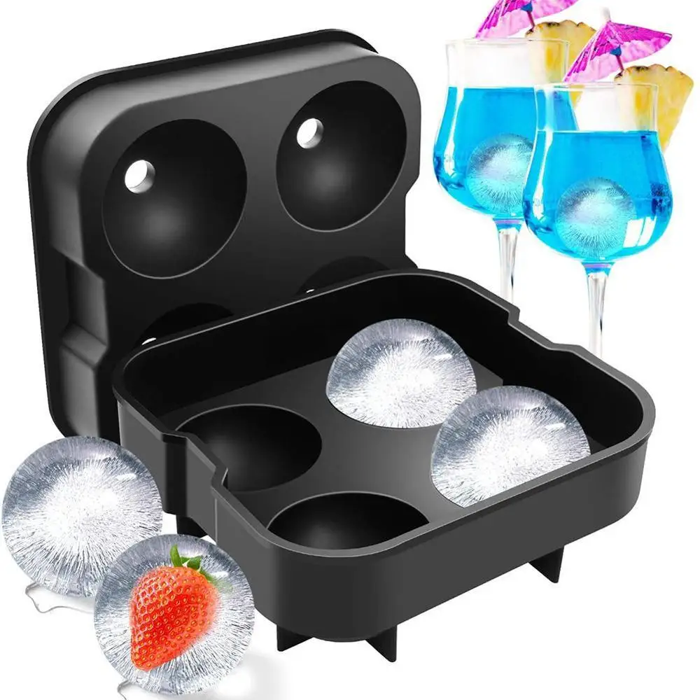 

Whiskey Cocktail Ice Cube Tray 4 Holes Ice Cube Form Ice Round Mold Silicone Barware Ice Shaped Maker Ball