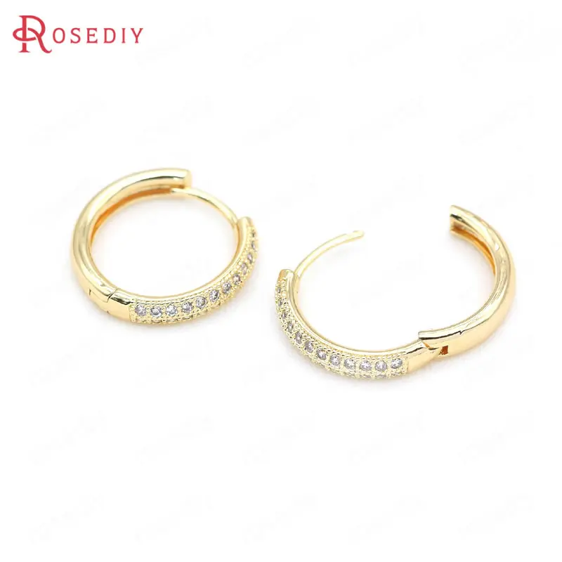 

(39514)4PCS 24K Gold Color Brass and Zircon Round Earring Hooks Jewelry Making Supplies Diy Findings Accessories