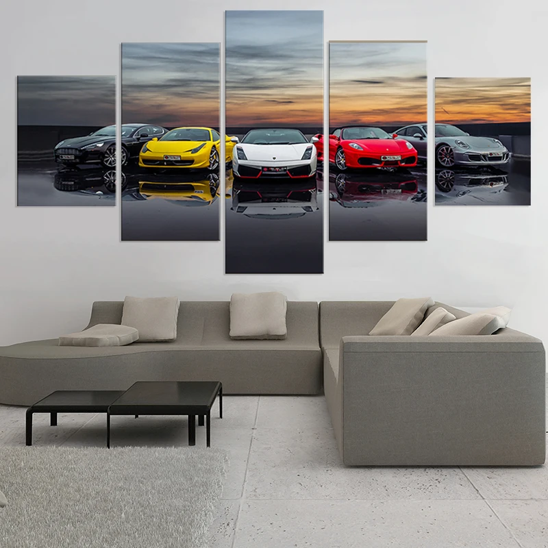 5 панелей Lamborghiny Porsches Ford Mustang автомобили подвесные картины украшение для дома
