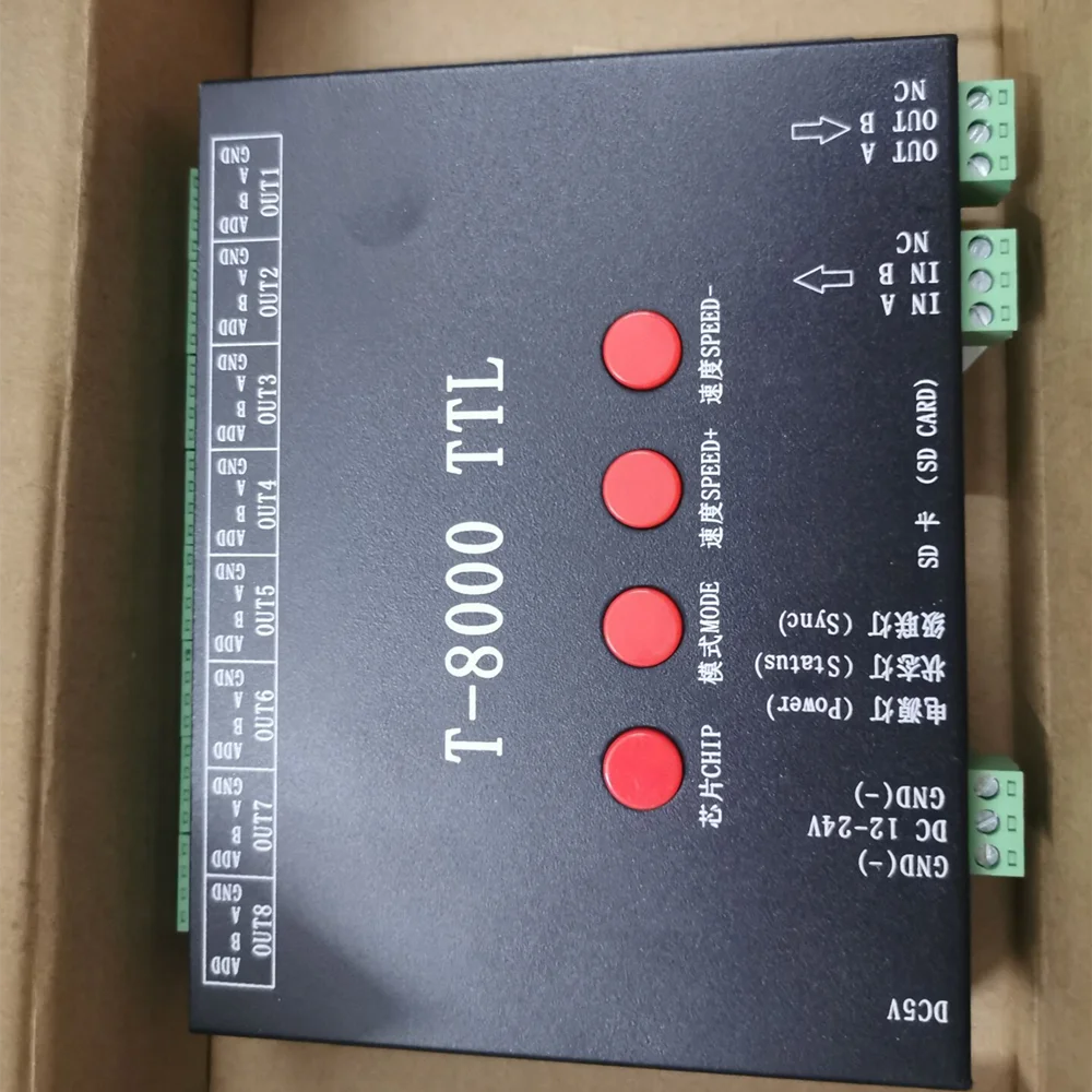 DC5V 12V-24V T-8000A TTL LED Pixel Controller with SD card Program For ws2812b/WS2811/WS2813/LPD6803/DMX512 LED Strip Light Tape