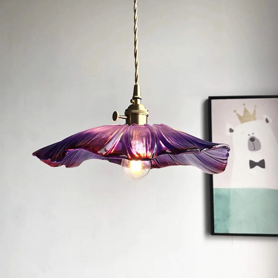 Стеклянный подвесной светильник в виде цветка E27 Медный Подвесной Светильник из