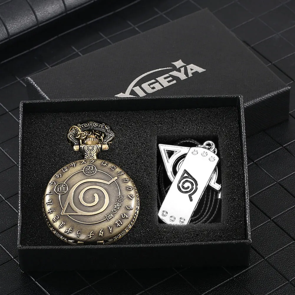 Pocket Watch Necklace Set With Box Men's Nostalgic Quartz Flip Watch Women's Leather Pendant Necklace Christmas Birthday Present