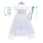 Костюм принцессы Эльзы для девочек Холодное сердце, белое Сетчатое бальное платье с блестками, для косплея Снежной королевы, одежда на Хэллоуин, день рождения, вечеринку, 2 шт.