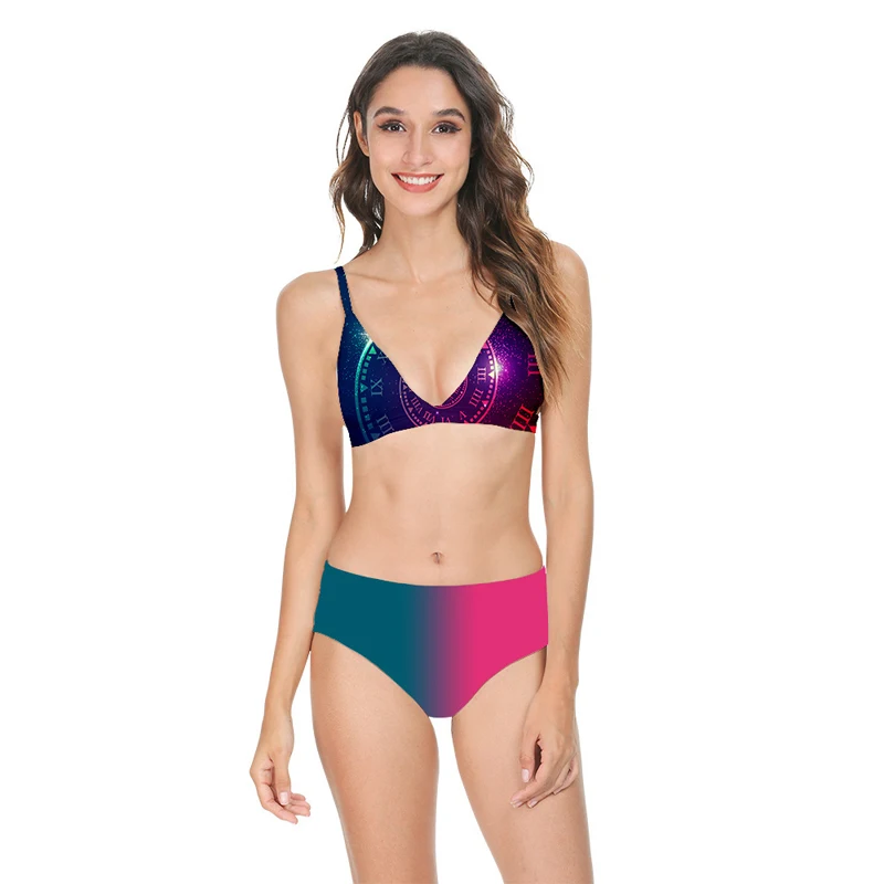 

LUCKYFRIDAYF Sexy Stripe Whirlpool 3D Tie Dye Plus Size Biquinis Feminino Bikini Set High Waist Push Up Women Swimwear XS-2XL