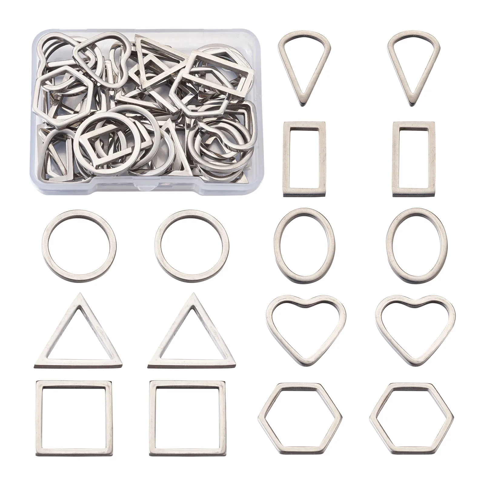 

30~40pcs 304 Stainless Steel Heart/Teardrop/Oval/Square Linking Rings For DIY Jewelry Findings Accessories Connector Making