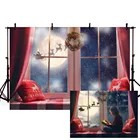 Рождественский фон для дома зимняя фотография подоконник Луна олень Санта Гирлянда Венок праздник семейвечерние дети 170