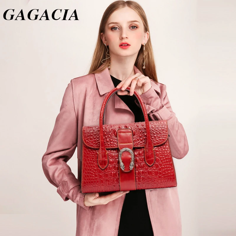 

GAGACIA Genuine Leather Luxury Designer Handbags For Women Bags Women's Tote Bag 2021 New Crocodile Pattern Zipper Flap Pocket