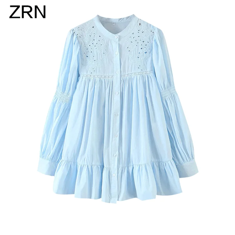 Блузка женская с круглым вырезом однотонная шикарная рубашка длинным рукавом и