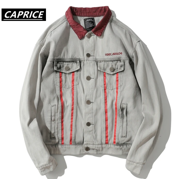 Мужская/wo серая джинсовая куртка в стиле хип хоп с вышитыми буквами повседневная